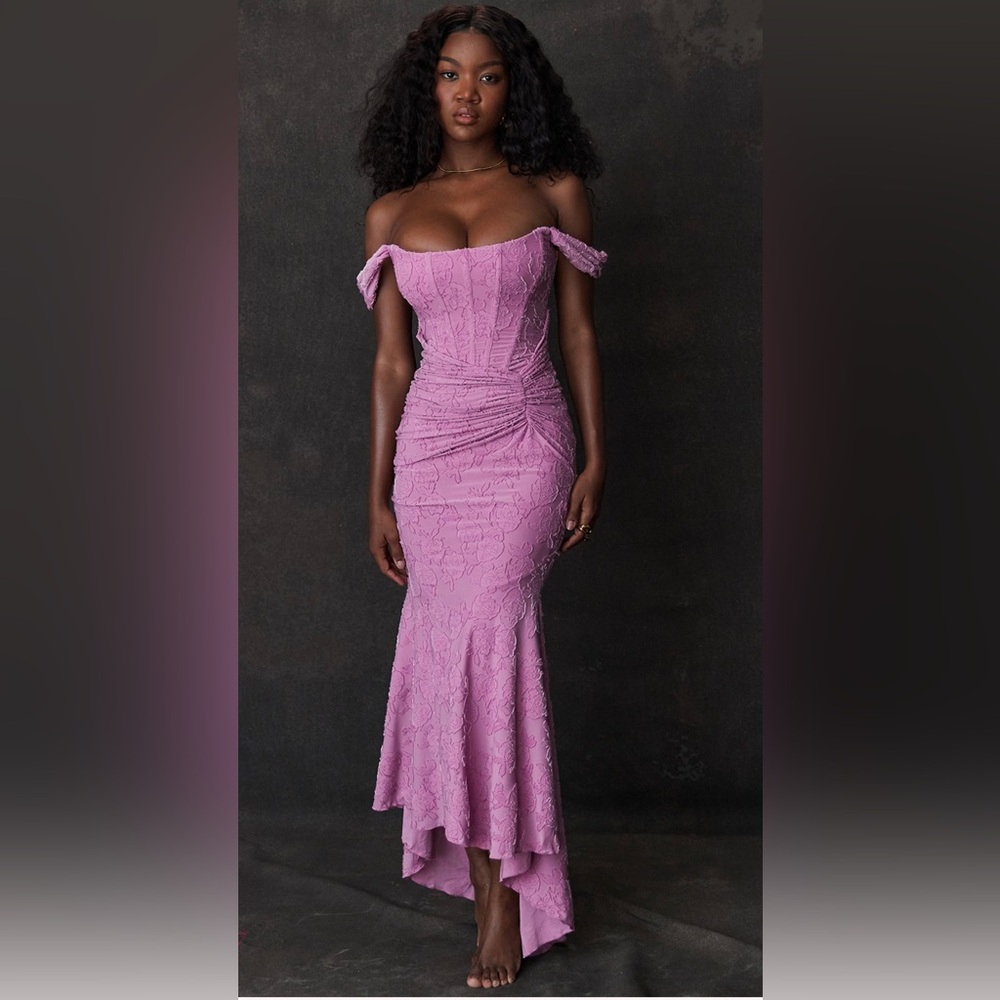 House of CB “Cesca Pink Ruched Off-Shoulder Gown - Picture 4 of 13